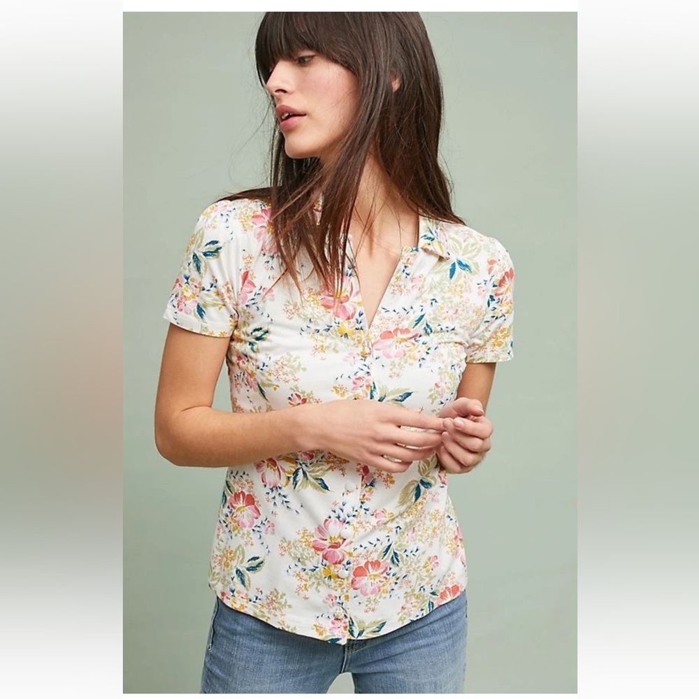 Ett.twa Anthropologie floral Print Women's short sleeve Top size S